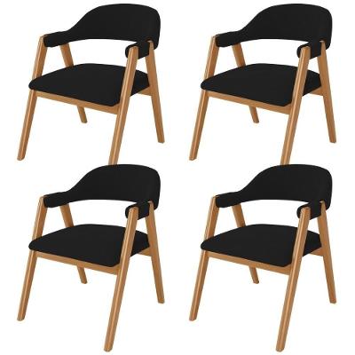 Kit 04 Cadeiras De Jantar E Estar Living Estofada Nadja L02 Suede Preto - Lyam Decor