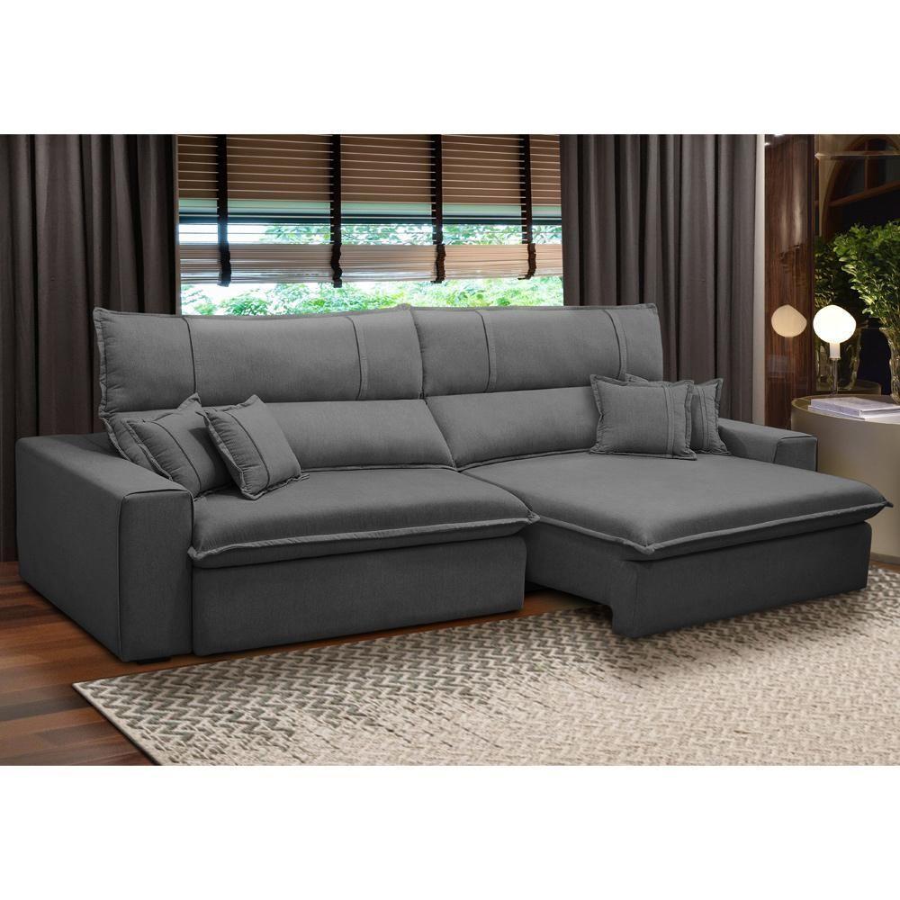 Sofá Retrátil Reclinável Para Sala 3 Lugares 230cm Aisha F04 Veludo Cinza Escuro - Lyam Decor - 2