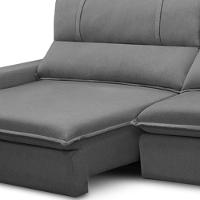 Sofá Retrátil Reclinável Para Sala 3 Lugares 230cm Aisha F04 Veludo Cinza Escuro - Lyam Decor - 6