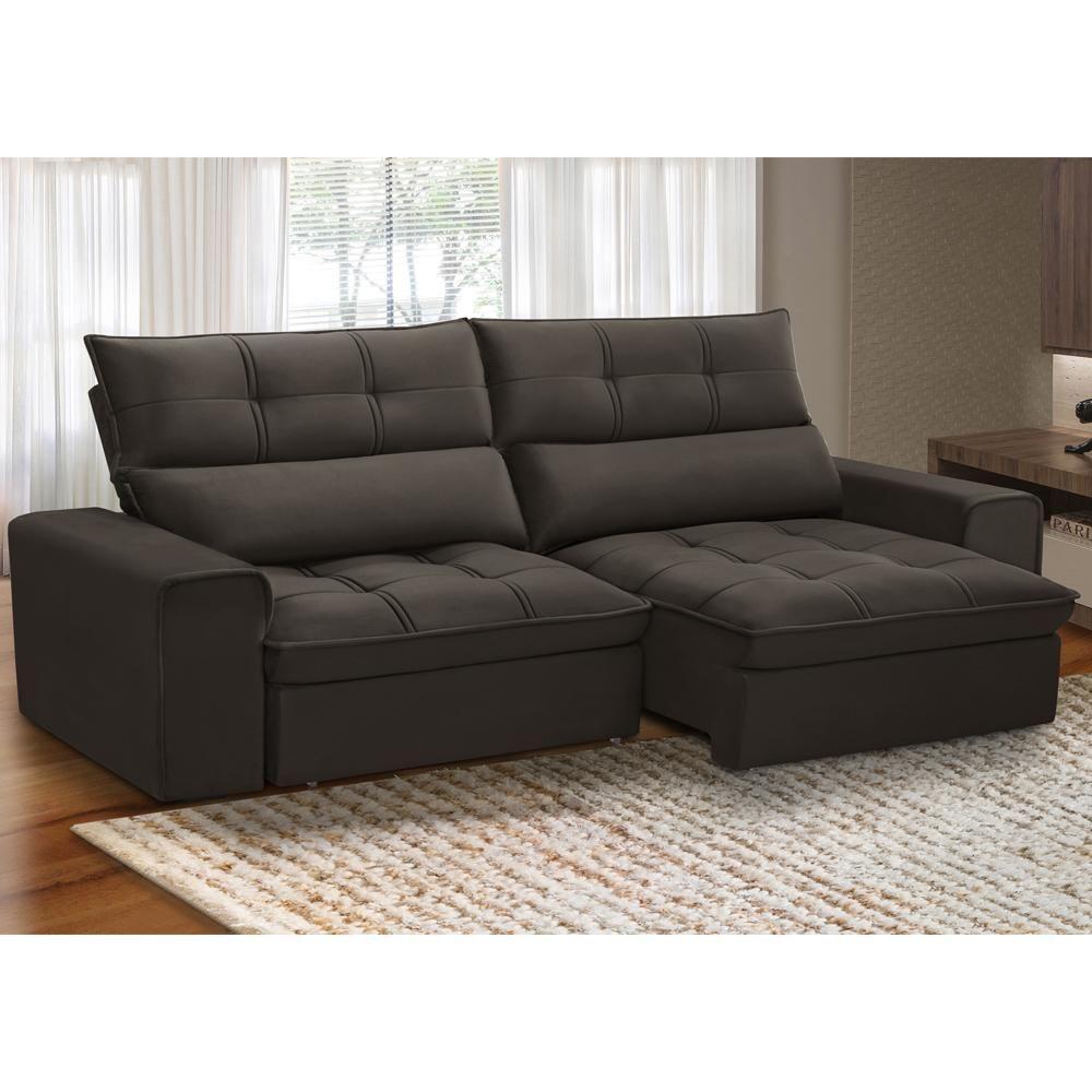 Sofá Retrátil Reclinável Para Sala 3 Lugares 230cm Asaph F04 Veludo Marrom Escuro - Lyam Decor - 2