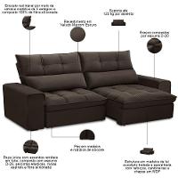 Sofá Retrátil Reclinável Para Sala 3 Lugares 230cm Asaph F04 Veludo Marrom Escuro - Lyam Decor