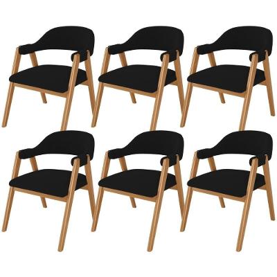 Kit 06 Cadeiras De Jantar E Estar Living Estofada Nadja L02 Bouclê Preto - Lyam Decor