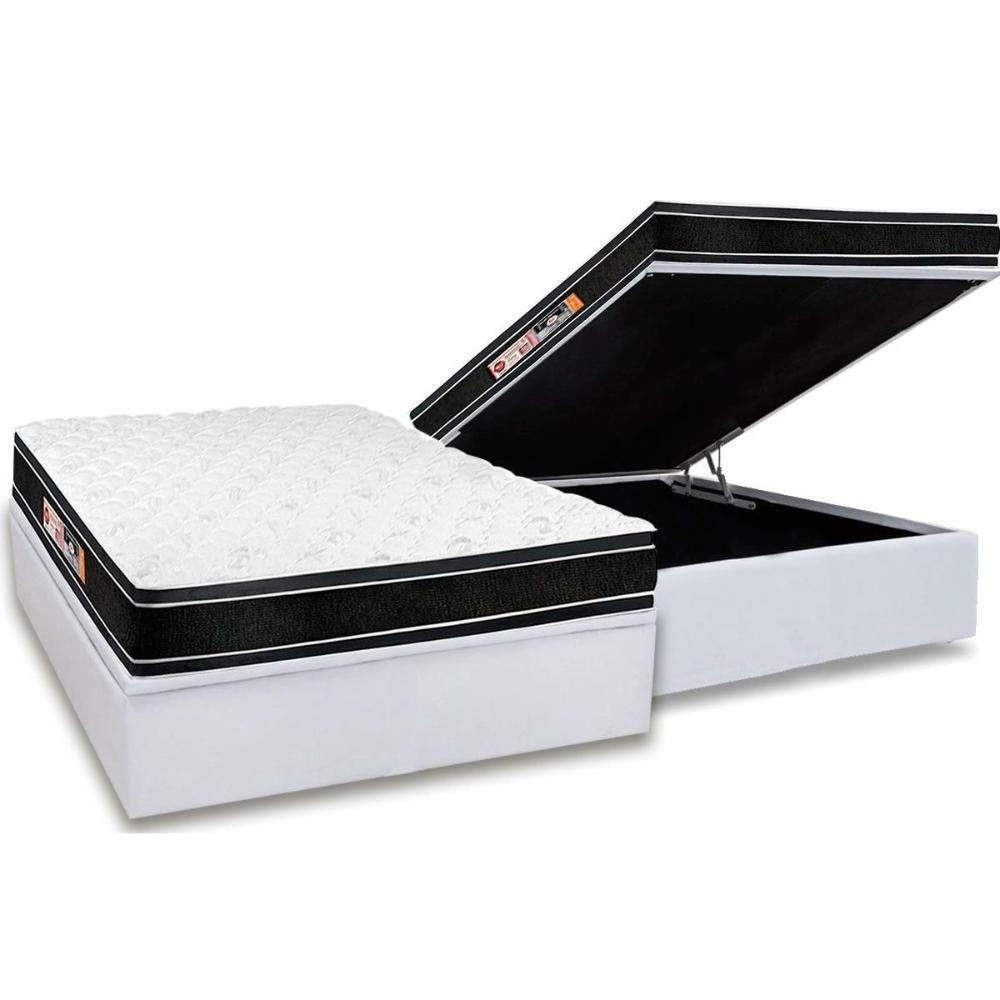 Cama Box Baú Casal: Colchão Espuma D33 Castor Black e White Double Face + Base CRC Courano White(138x188) - 1