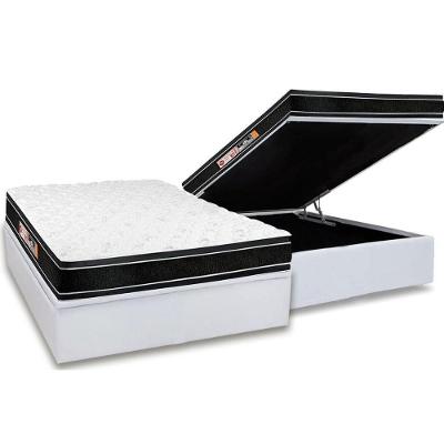 Cama Box Baú Casal: Colchão Espuma D33 Castor Black e White Double Face + Base CRC Courano White(138x188)