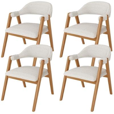 Kit 04 Cadeiras De Jantar E Estar Living Estofada Nadja L02 Bouclê Cru - Lyam Decor