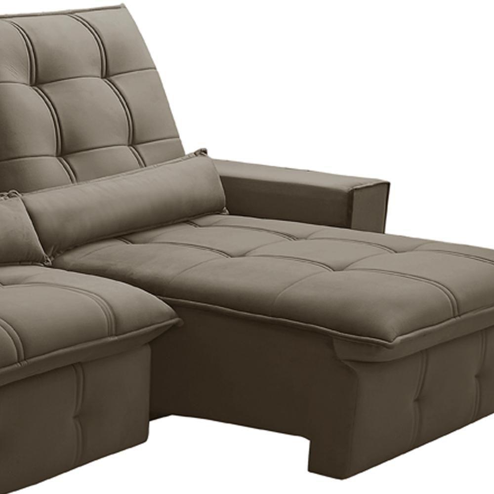Sofá Retrátil Reclinável Para Sala 3 Lugares 250cm Curie F04 Veludo Marrom Claro - Lyam Decor - 5