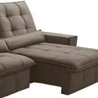 Sofá Retrátil Reclinável Para Sala 3 Lugares 250cm Curie F04 Veludo Marrom Claro - Lyam Decor - 5