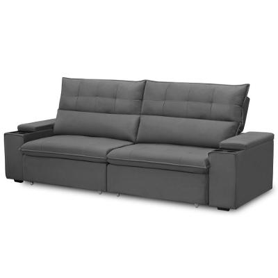 Sofá Retrátil Reclinável Para Sala 3 Lugares 250cm Niels F04 Veludo Cinza Escuro - Lyam Decor