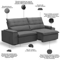 Sofá Retrátil Reclinável Para Sala 3 Lugares 250cm Niels F04 Veludo Cinza Escuro - Lyam Decor