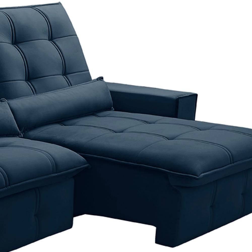 Sofá Retrátil Reclinável Para Sala 3 Lugares 250cm Curie F04 Veludo Azul - Lyam Decor - 5