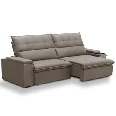 Sofá Retrátil Reclinável Para Sala 3 Lugares 250cm Niels F04 Veludo Marrom Claro - Lyam Decor