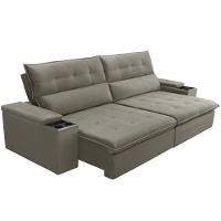 Sofá Retrátil Reclinável Para Sala 3 Lugares 250cm Niels F04 Veludo Marrom Claro - Lyam Decor - 7