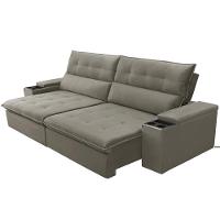 Sofá Retrátil Reclinável Para Sala 3 Lugares 250cm Niels F04 Veludo Marrom Claro - Lyam Decor - 10