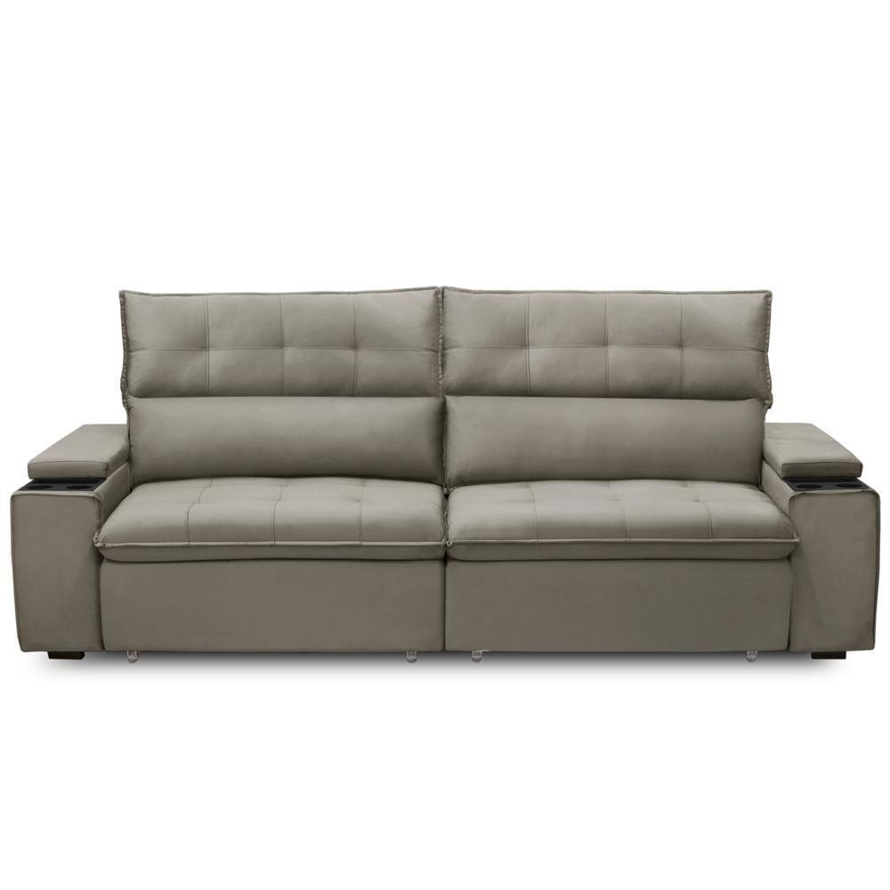 Sofá Retrátil Reclinável Para Sala 4 Lugares 270cm Niels F04 Veludo Marrom Claro - Lyam Decor - 3