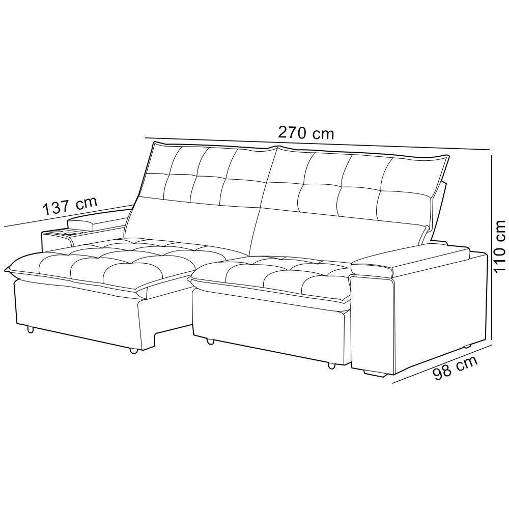 Sofá Retrátil Reclinável Para Sala 4 Lugares 270cm Niels F04 Veludo Marrom Claro - Lyam Decor - 5