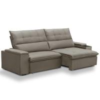 Sofá Retrátil Reclinável Para Sala 4 Lugares 270cm Niels F04 Veludo Marrom Claro - Lyam Decor - 1