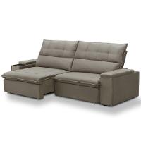 Sofá Retrátil Reclinável Para Sala 4 Lugares 270cm Niels F04 Veludo Marrom Claro - Lyam Decor - 9