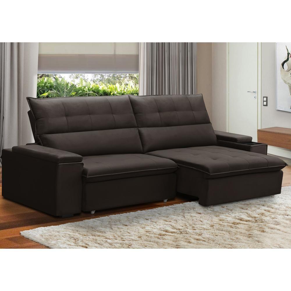 Sofá Retrátil Reclinável Para Sala 3 Lugares 250cm Niels F04 Veludo Marrom Escuro - Lyam Decor - 2
