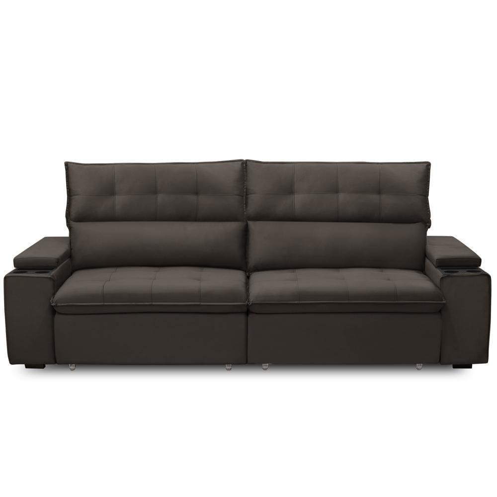 Sofá Retrátil Reclinável Para Sala 3 Lugares 250cm Niels F04 Veludo Marrom Escuro - Lyam Decor - 3