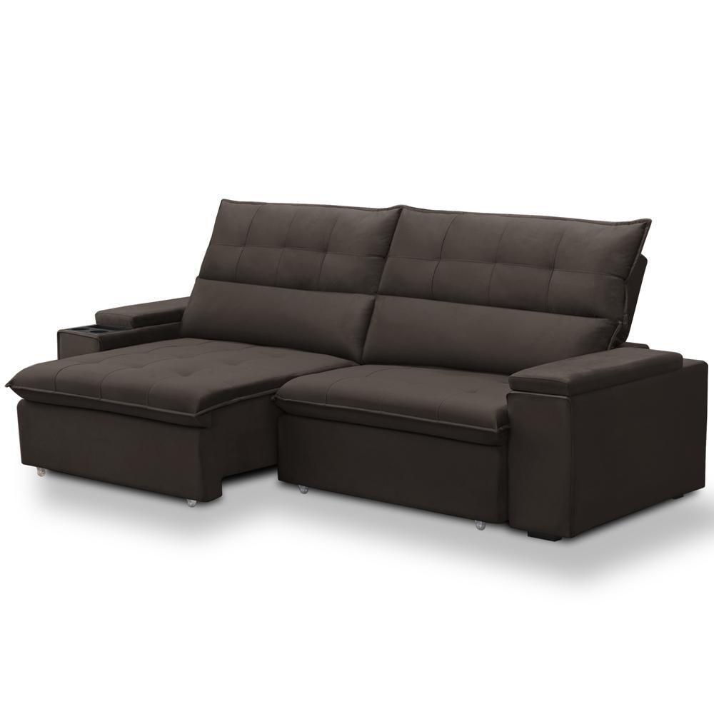 Sofá Retrátil Reclinável Para Sala 3 Lugares 250cm Niels F04 Veludo Marrom Escuro - Lyam Decor - 8