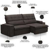 Sofá Retrátil Reclinável Para Sala 3 Lugares 250cm Niels F04 Veludo Marrom Escuro - Lyam Decor