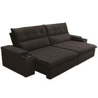 Sofá Retrátil Reclinável Para Sala 3 Lugares 250cm Niels F04 Veludo Marrom Escuro - Lyam Decor - 7