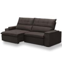 Sofá Retrátil Reclinável Para Sala 3 Lugares 250cm Niels F04 Veludo Marrom Escuro - Lyam Decor - 8