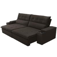 Sofá Retrátil Reclinável Para Sala 3 Lugares 250cm Niels F04 Veludo Marrom Escuro - Lyam Decor - 10