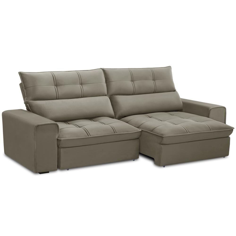 Sofá Retrátil Reclinável Para Sala 3 Lugares 250cm Asaph F04 Veludo Marrom Claro - Lyam Decor - 1