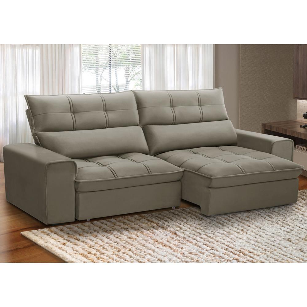 Sofá Retrátil Reclinável Para Sala 3 Lugares 250cm Asaph F04 Veludo Marrom Claro - Lyam Decor - 3