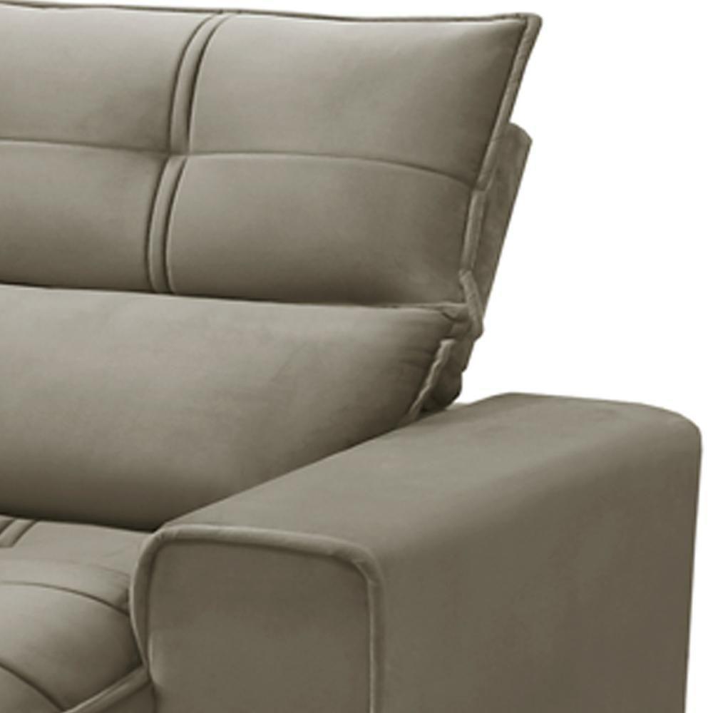 Sofá Retrátil Reclinável Para Sala 3 Lugares 250cm Asaph F04 Veludo Marrom Claro - Lyam Decor - 9