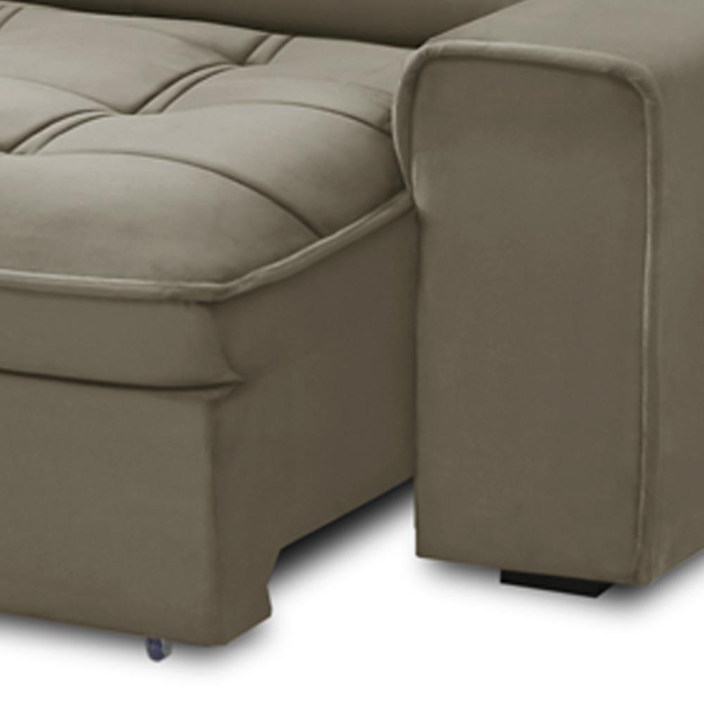 Sofá Retrátil Reclinável Para Sala 3 Lugares 250cm Asaph F04 Veludo Marrom Claro - Lyam Decor - 10