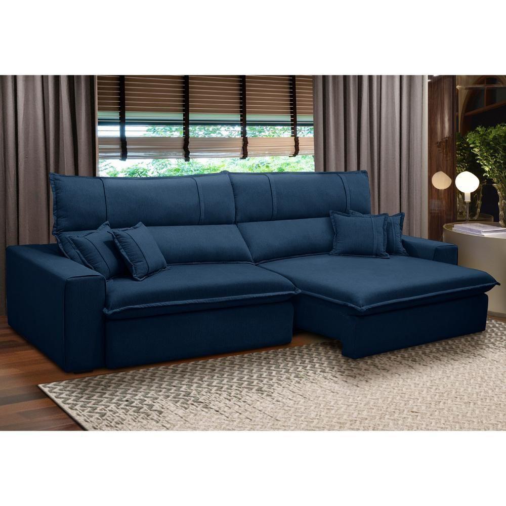 Sofá Retrátil Reclinável Para Sala 4 Lugares 290cm Aisha F04 Veludo Azul - Lyam Decor - 2