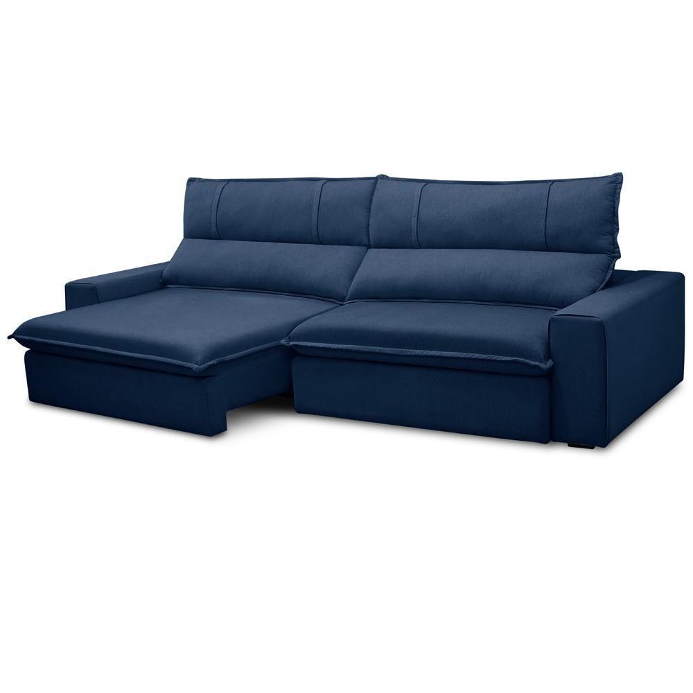 Sofá Retrátil Reclinável Para Sala 4 Lugares 290cm Aisha F04 Veludo Azul - Lyam Decor - 5