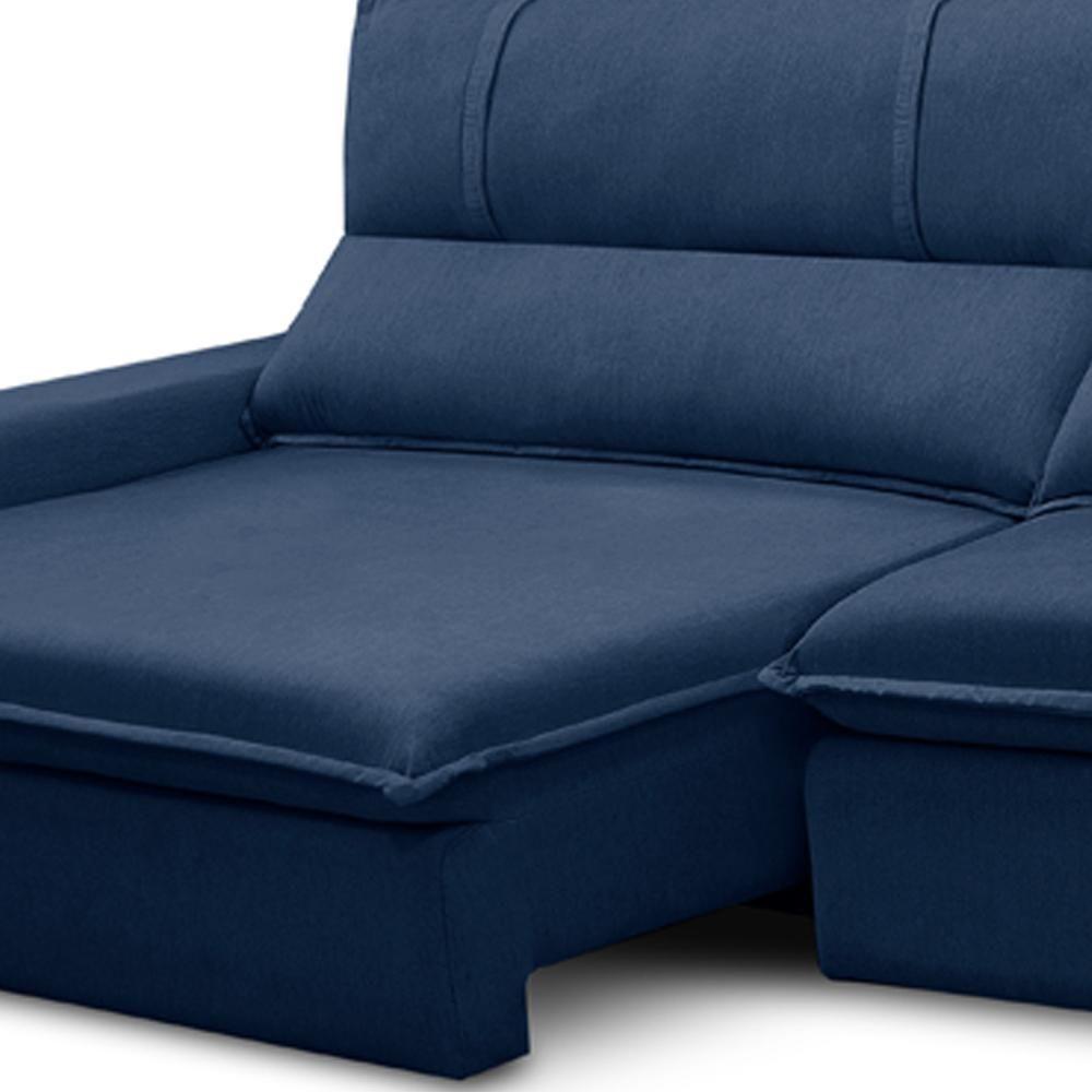 Sofá Retrátil Reclinável Para Sala 4 Lugares 290cm Aisha F04 Veludo Azul - Lyam Decor - 8