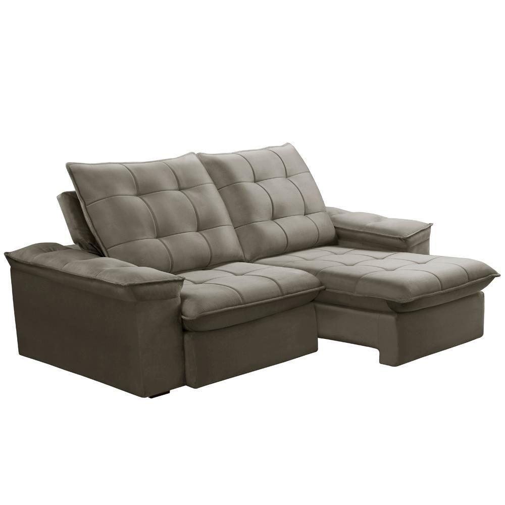 Sofá Retrátil Reclinável Para Sala 3 Lugares 230cm Nijma F04 Veludo Marrom Claro - Lyam Decor - 1