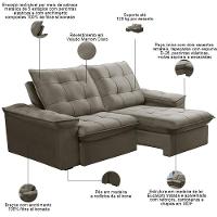 Sofá Retrátil Reclinável Para Sala 3 Lugares 230cm Nijma F04 Veludo Marrom Claro - Lyam Decor - 3