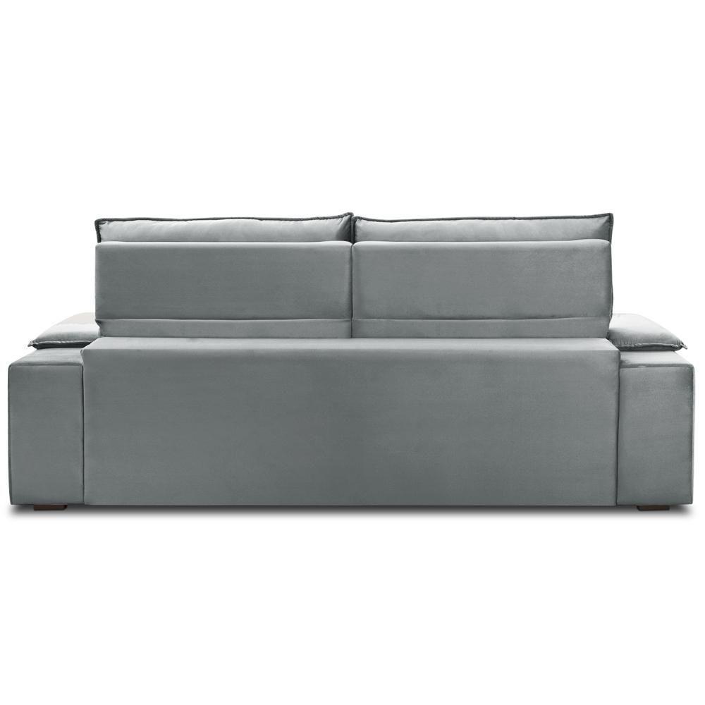 Sofá Retrátil Reclinável Para Sala 3 Lugares 230cm Zayn F04 Veludo Cinza Claro - Lyam Decor - 6