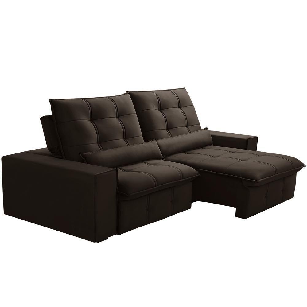 Sofá Retrátil Reclinável Para Sala 3 Lugares 250cm Curie F04 Veludo Marrom Escuro - Lyam Decor - 1
