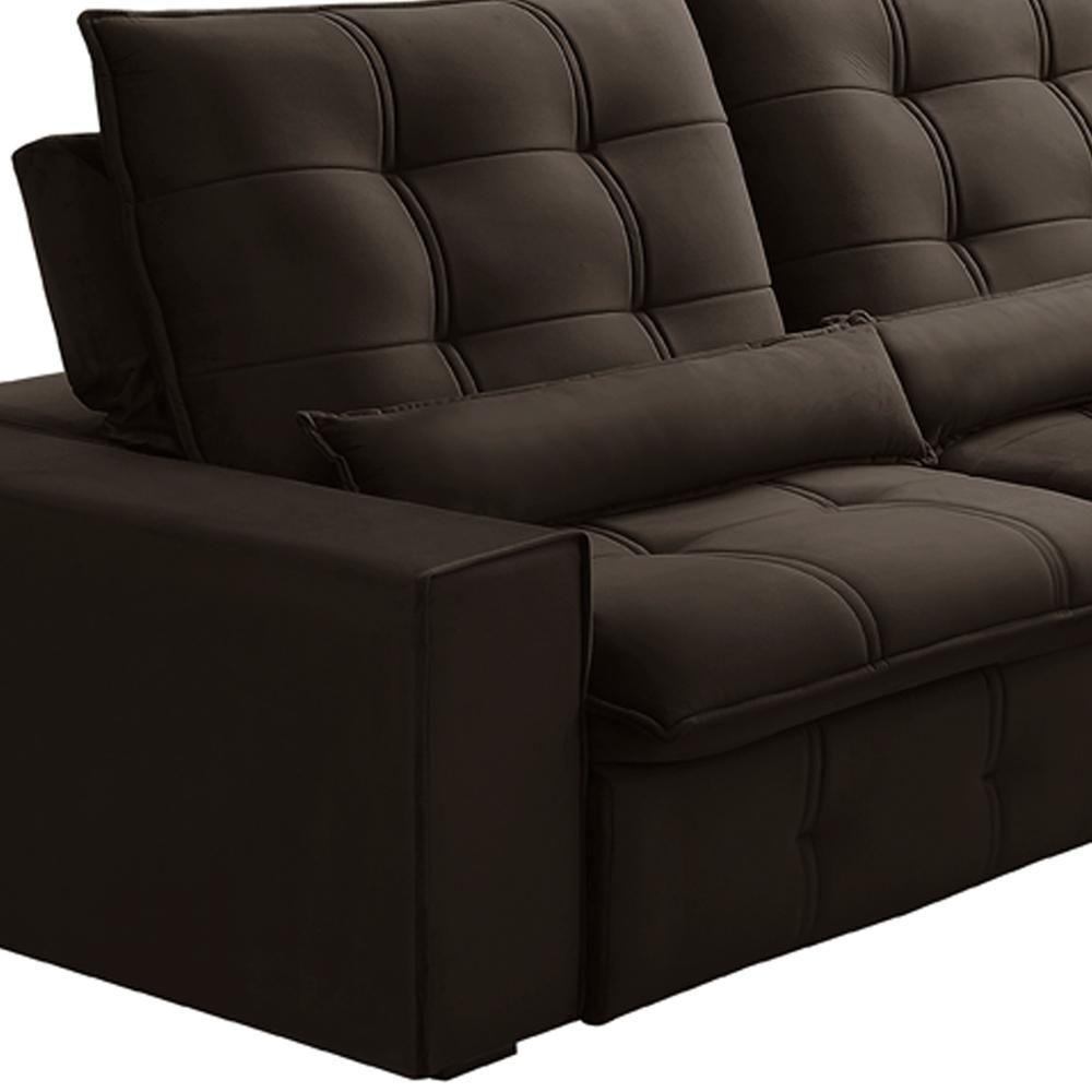 Sofá Retrátil Reclinável Para Sala 3 Lugares 250cm Curie F04 Veludo Marrom Escuro - Lyam Decor - 6