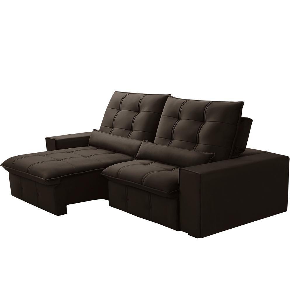 Sofá Retrátil Reclinável Para Sala 3 Lugares 250cm Curie F04 Veludo Marrom Escuro - Lyam Decor - 7