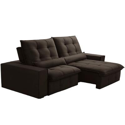 Sofá Retrátil Reclinável Para Sala 3 Lugares 250cm Curie F04 Veludo Marrom Escuro - Lyam Decor