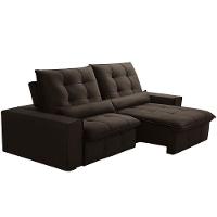 Sofá Retrátil Reclinável Para Sala 3 Lugares 250cm Curie F04 Veludo Marrom Escuro - Lyam Decor - 1