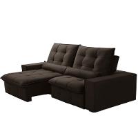 Sofá Retrátil Reclinável Para Sala 3 Lugares 250cm Curie F04 Veludo Marrom Escuro - Lyam Decor - 7