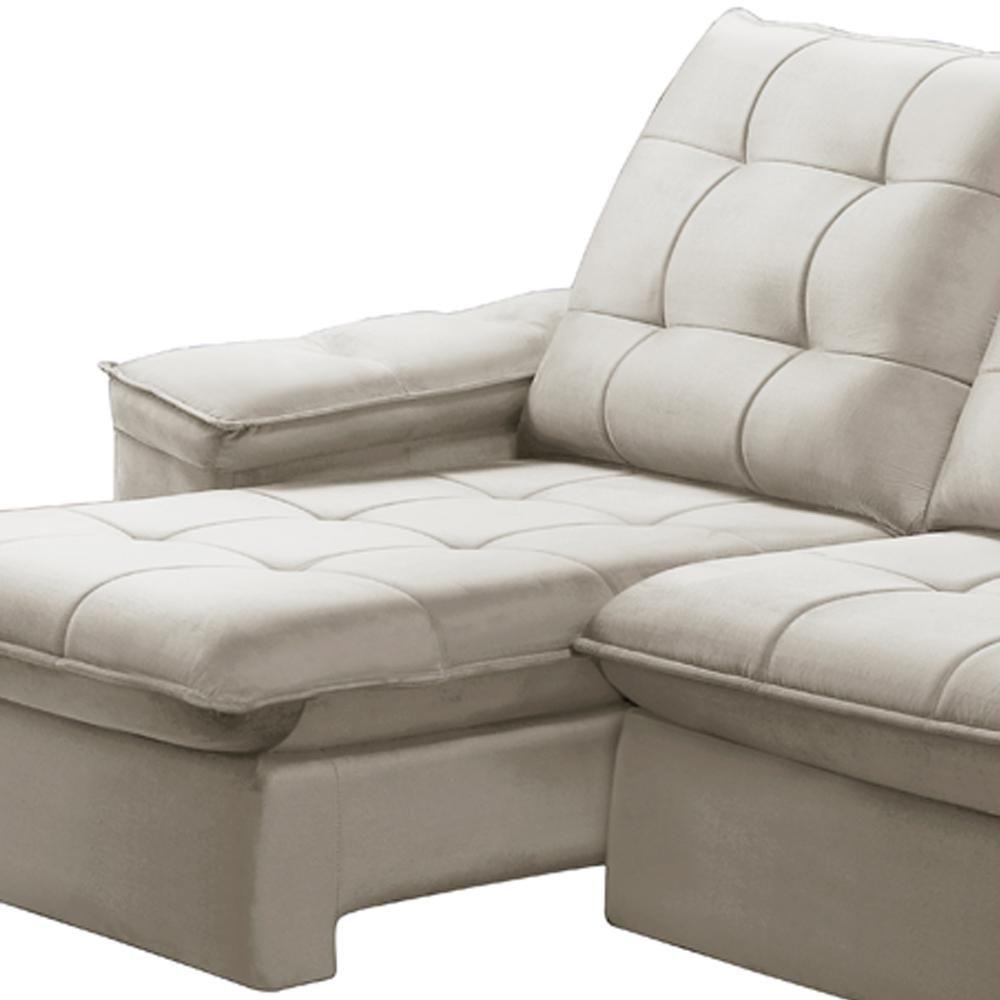 Sofá Retrátil Reclinável Para Sala 3 Lugares 230cm Nijma F04 Veludo Bege - Lyam Decor - 6