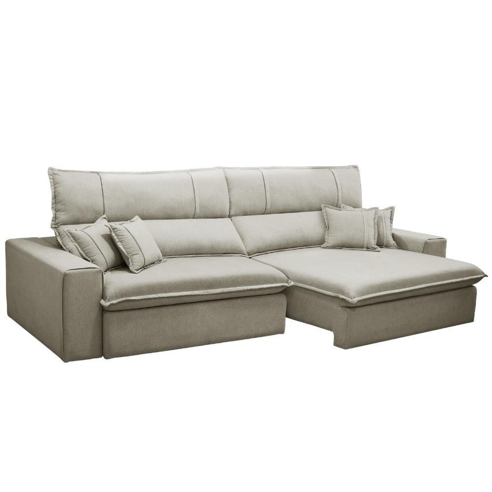 Sofá Retrátil Reclinável Para Sala 3 Lugares 210cm Aisha F04 Veludo Bege - Lyam Decor - 1