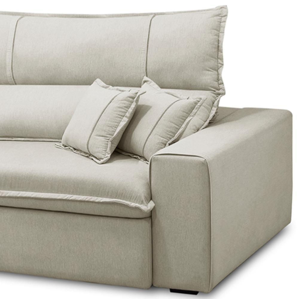 Sofá Retrátil Reclinável Para Sala 3 Lugares 210cm Aisha F04 Veludo Bege - Lyam Decor - 3