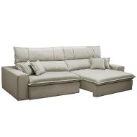 Sofá Retrátil Reclinável Para Sala 3 Lugares 210cm Aisha F04 Veludo Bege - Lyam Decor - 1