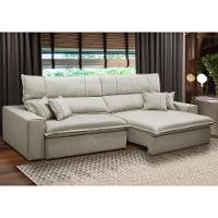 Sofá Retrátil Reclinável Para Sala 3 Lugares 210cm Aisha F04 Veludo Bege - Lyam Decor - 5