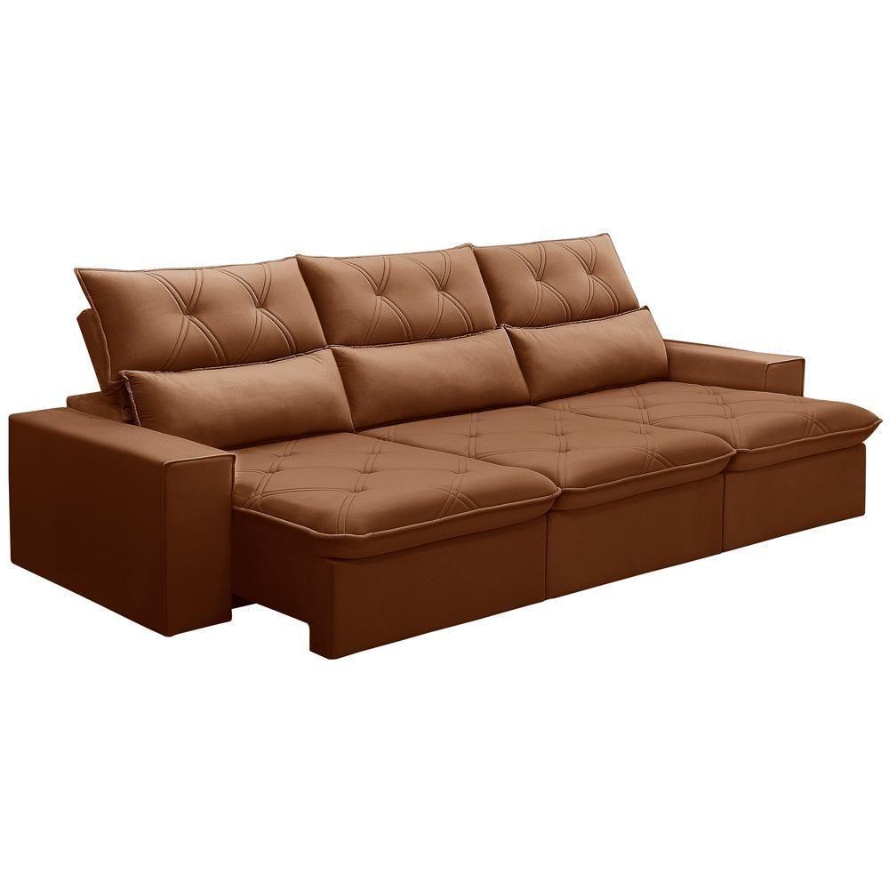 Sofá Retrátil Reclinável Para Sala 3 Lugares 230cm Aires F04 Veludo Terracota - Lyam Decor - 1
